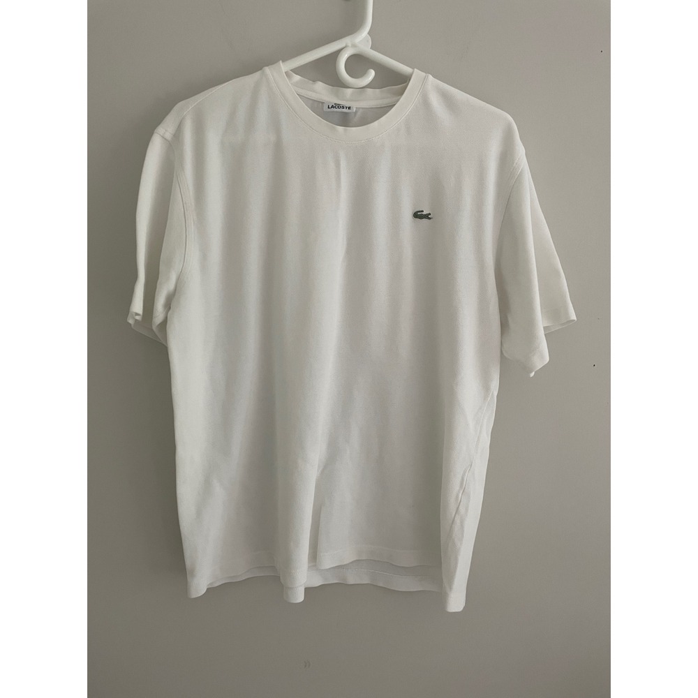 Lacoste Mens White Pique Knit Short Sleeve Crewneck T-Shirt Logo Size 4 Medium